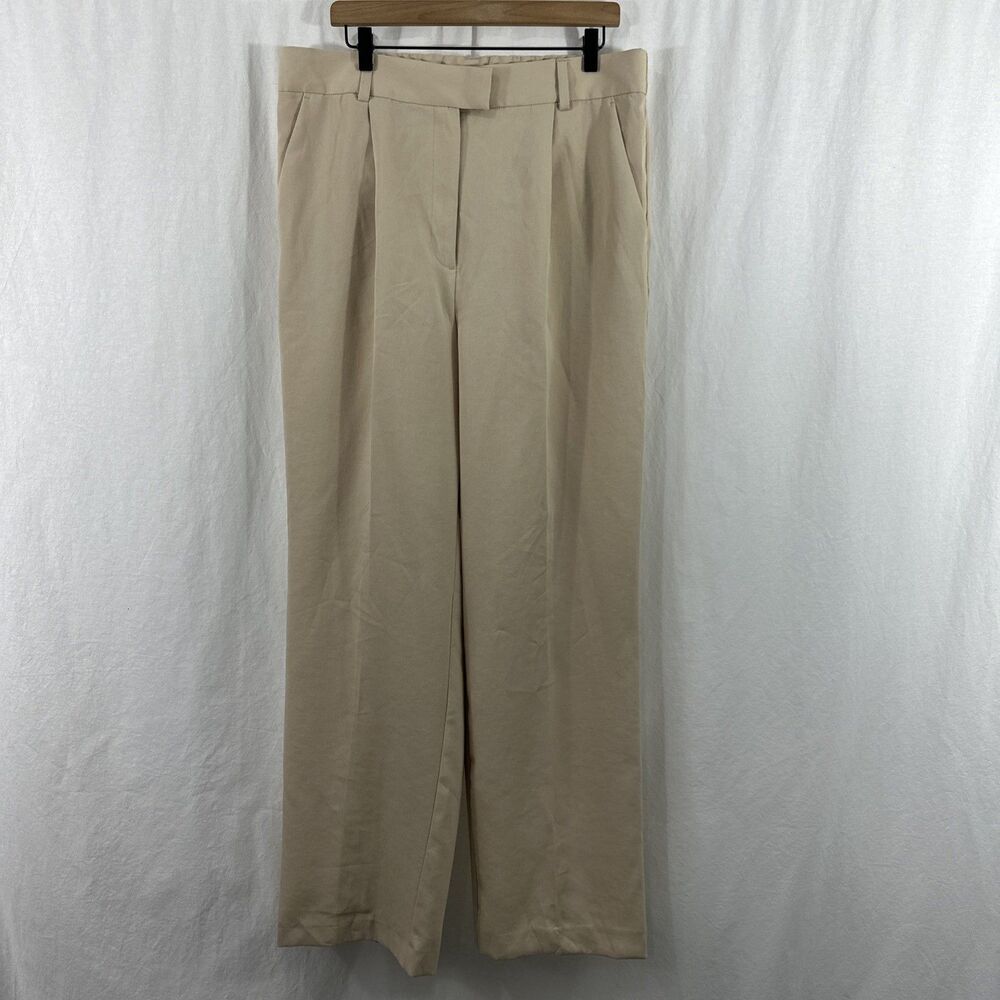 H&M Khaki Tan Wide Leg Elastic Back Trouser Pants Womens Size 16 Career
